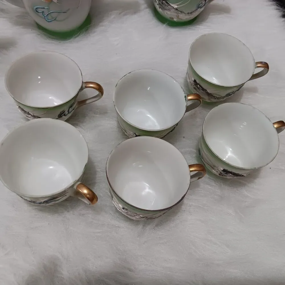 Vintage Hand Decorated Japan Green Moriage Dragon tea set